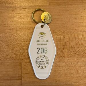 Coffee Club Novelty Hotel Keychain - plastic and brass